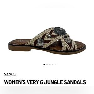 Very G Women's Tan and Brown Western Silver Buckle Sandals